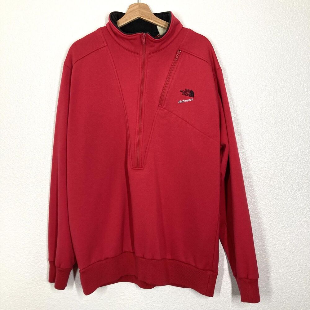 Vintage The North Face Sweatshirt Mens Extra Large Red Extreme Quarter Zip 90s